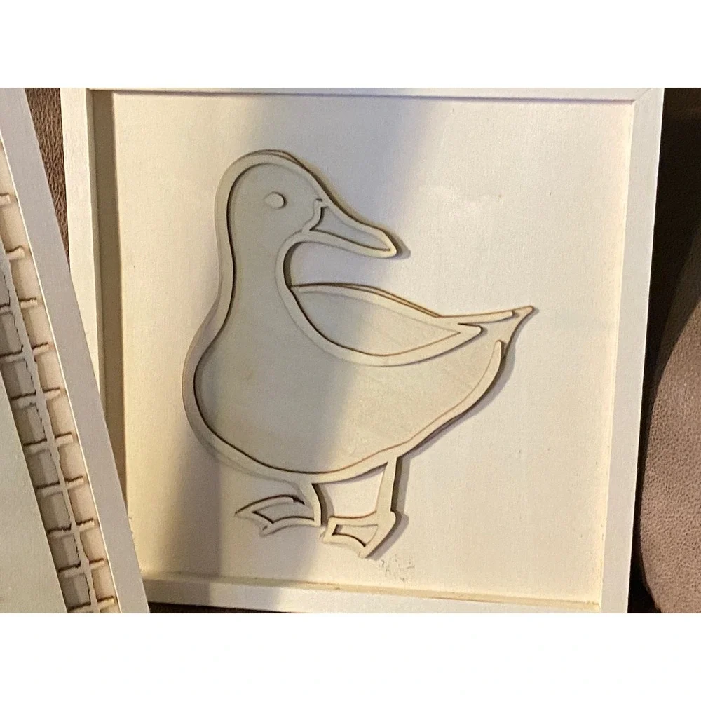 JAS Craft Easter Wood Wall Decor 3pc Set Bunny Duck Sign White Neutral Modern